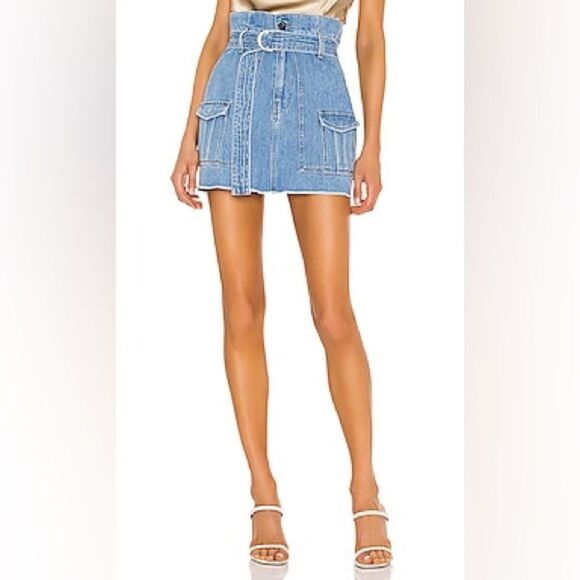 Frame Paperbag Skirt in Dan Regular Fit Pockets Belted Denin Size 27 - Picture 3 of 8